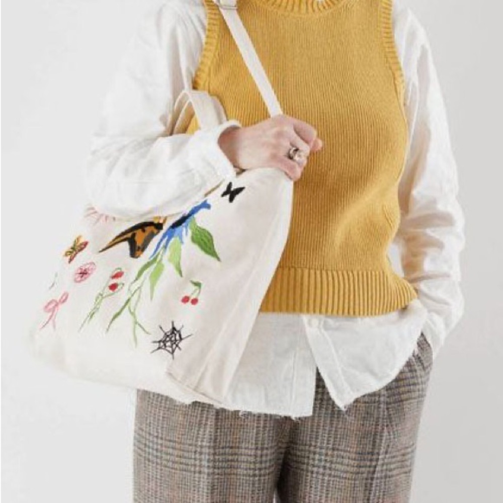 BAGGU JESSICA Williams Embroidered Canvas Tote Bag - Cream - Picture 4 of 9